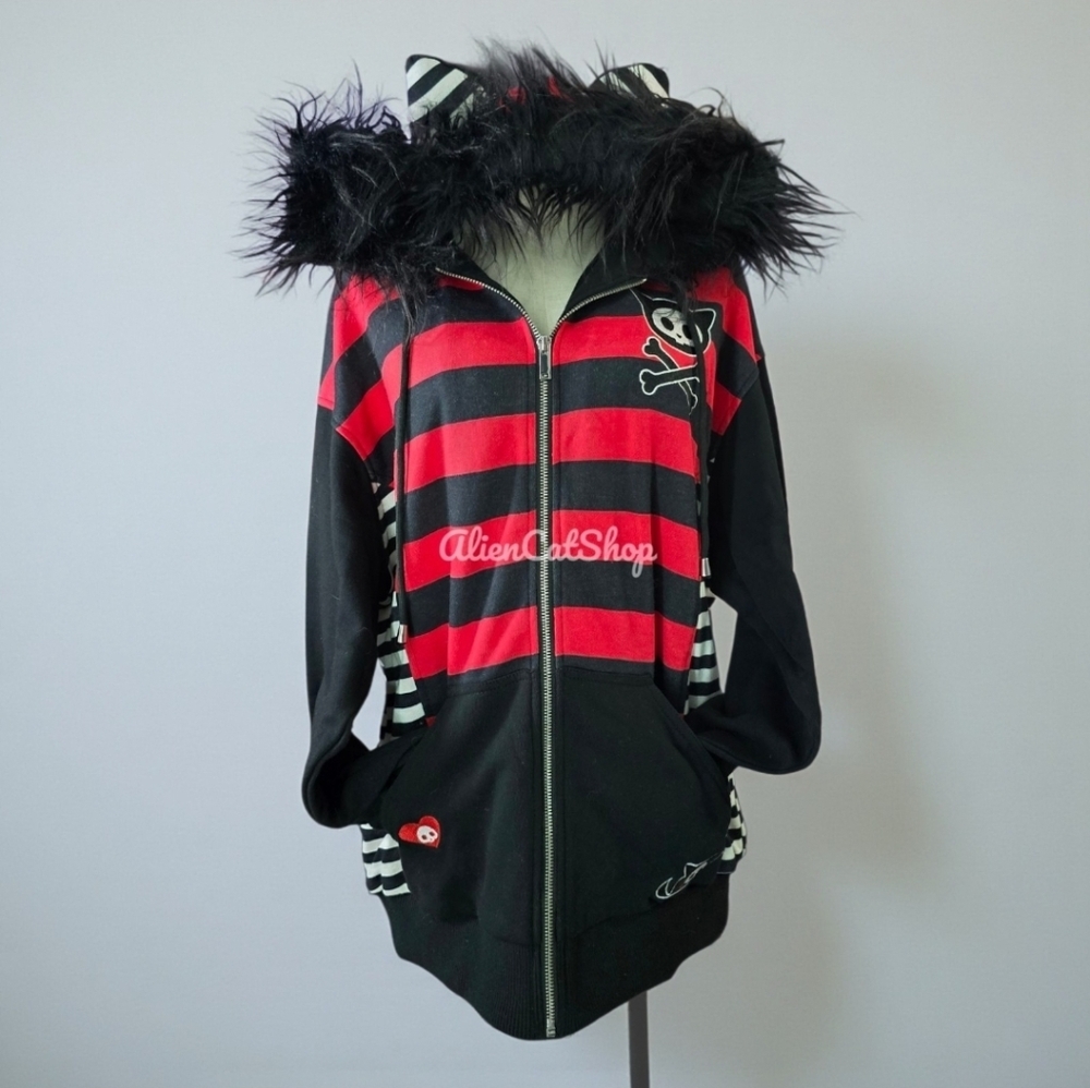 **NEW** Stripes And Tails Oversized Graphic Hoodie Dolls Kill x Skelanimals